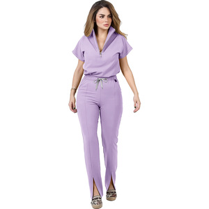 Unisex Stretch <b>Scrub</b> Suit Split Set Moisture Wicking Knitted Fabric Hospital Uniforms Summer Work <b>Clothes</b> S XXL - Product Image 4