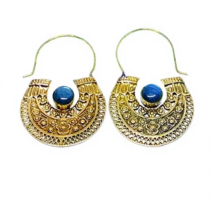 Bijoux indiens en laiton de style bohème boucles d'oreilles créoles en pierre Labradorite Designs pour femmes - Product Image 1