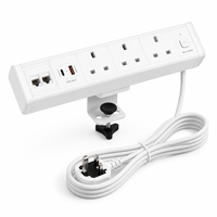 Multiprise de bureau en aluminium 8-en-1 avec pince, 3 prises UK, USB Type-C 20W, 2 ports RJ45 CAT6 pour table de conférence