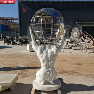 Statue d'<span class=keywords><strong>Atlas</strong></span> en marbre blanc grandeur nature célèbre, avec la Terre - Product Image 4