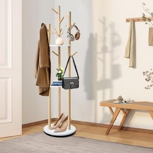 <span class=keywords><strong>Porte</strong></span>-<span class=keywords><strong>manteau</strong></span> rotatif en bois Offre Spéciale autoportant avec 3 étagères <span class=keywords><strong>porte</strong></span>-vêtements verticaux cintres de salon - Product Image 4