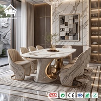 Table à manger moderne en marbre fait main avec 8 chaises rembourrées pour un service d'ameublement sur mesure de villas, hôtels et restaurants