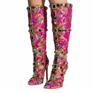Retro Fashion Botas De Cano Alto Pencil Heel Shoes Knee High Luxury Boots for Women - Product Image 1