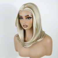 Perruque Bob avec frange pour femme, petite, 16 pouces, synthétique, moderne, lisse, avec dentelle frontale, pour cosplay, remplacement capillaire naturel, pour usage quotidien, amusant ou pour fêtes