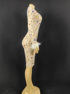 Abito da Donna Sexy per Spettacoli con Cristalli Colorati, Perle e Rete, per Danza dello Xinjiang, Serate di Gala, Trasparente, Multicolore, con Strass, per Compleanno - Product Image 3