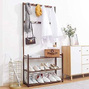 Porte-manteau Porte-manteau Porte-manteau Arbre de hall Porte-<span class=keywords><strong>chaussures</strong></span> en bambou Organisateur de rangement avec porte-manteau et cintre - Product Image 1