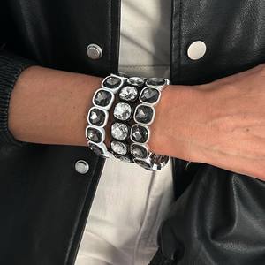 Conjunto de Pulseras Elásticas con Diseño Exagerado de Cristal y Diamantes de Imitación Cuadrados para Mujer, Joyería de Boda - Product Image 3