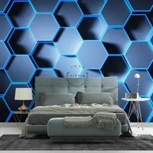 3D Geometric Hexagon Line Blue Wallpaper Removable Wallpaper-Peel and stick Wall Mural