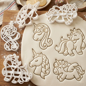 Ensemble de moules à tampon licorne en plastique pour <span class=keywords><strong>biscuits</strong></span>, pâte à sucre et pâte à modeler, outil de gaufrage - Product Image 1