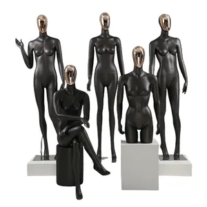 Mannequin mannequin femme en fibre de verre noire, balançoire complète, tête chromée, pour exposition de vitres de magasin, vêtements