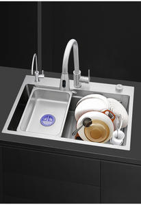 7545 astilla acabado cepillado 201 304 Acero inoxidable tazón único hecho a mano moderno fregadero de cocina esquina Puerto escalera fregaderos Cocina - Product Image 4