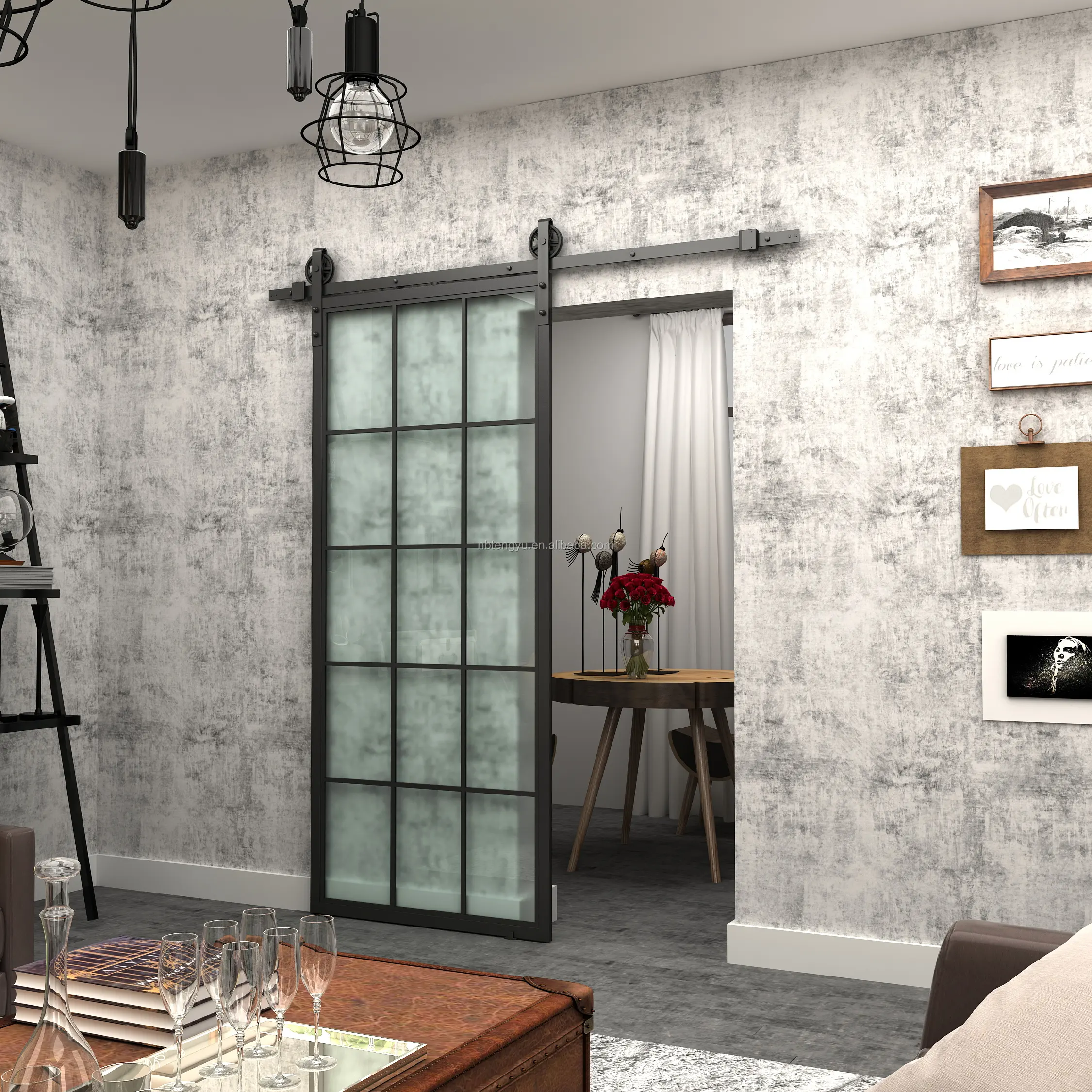 Ningbo Tengyu Frosted Glas Kamer Interieur Partitie Schuifdeuren