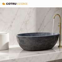Baignoire hydromassante Cotrustone, couleur grise, forme ovale, en marbre, pour salle de bain, garantie 5 ans, design moderne