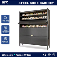 Armoire de rangement pour chaussures en acier avec 90 compartiments °   Organisateur de chaussures d'entrée grande capacité avec portes rabattables et étagères réglables multicouches