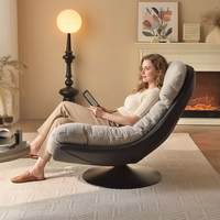 Fauteuil lounge escamotable à 360 degrés en velours doux rembourré, chaise de loisirs individuelle avec base en métal, fauteuil d'appoint relaxant pour salon