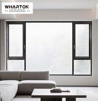 Ventana Corredera de Aluminio con Rotura de Puente Térmico, Fija y Abatible, para Balcón de Apartamento o Villa, Estilo Moderno y Lujoso, Color Negro, Marca Wharton, para Sala de Estar