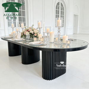 Meubles d'hôtel modernes, table de banquet ovale en métal noir avec plateau en MDF, table de mariage - Product Image 4