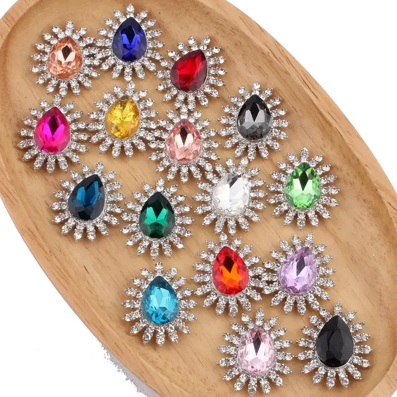 120PCS/Bag 27*32MM High Quality Shiny Crystal Rhinestone Buttons For Flower Centers Hair Accessories