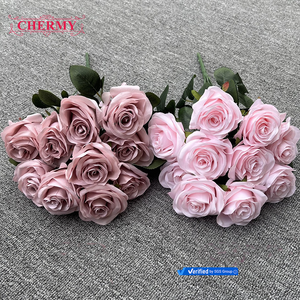 TH257 Wholesale 10-Head Burgundy &amp; Red Artificial <strong>Rose</strong> Bouquet High Quality <strong>Fake</strong> <strong>Roses</strong> for Wedding Decor - Product Image 4