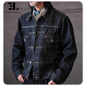 LARSUR Veste en jean personnalisée d'usine Veste en jean lourde à lisière brute Button Fly Veste en jean de récupération à boucle de style japonais <span class=keywords><strong>Paris</strong></span> - Product Image 1