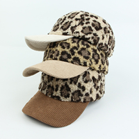 Casquette de baseball unisexe en velours côtelé à 6 panneaux, réglable, avec logo personnalisé, pour l'hiver, motif léopard, vente en gros