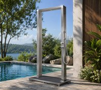 Colonne de douche extérieure LANO 220x75x110 en acier inoxydable 316 brossé, moderne, à double poignée, avec cascade et hydromassage lombaire