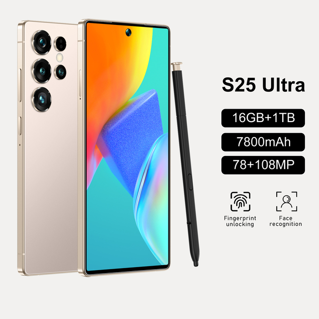 Big Battery Smartphone S25 Ultra 7.3 Inch Full Screen 16GB+1TB Android Mobile Phones Built-in Stylus Unlocked Cell Phone