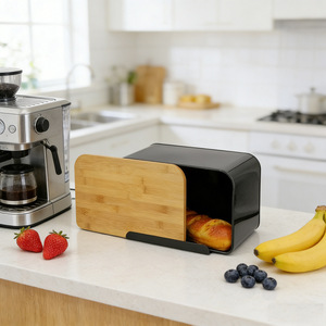 Bamboo Lid Bread Box 35X20X21CM Metal <b>Storage</b> <b>Kitchen</b> Sealing Container For Fresh Bread <b>Storage</b> - Product Image 1