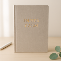 LABON Carnet à couverture rigide en lin taupe avec bloc de texte en feuille d'or pour une écriture ciblée et une planification quotidienne équilibrée