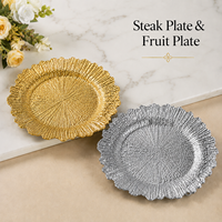 Assiette de Présentation Texturée en Plastique Doré, Argenté, Noir, Festonnée pour Mariages, Banquets et Dîners – Vente en Gros