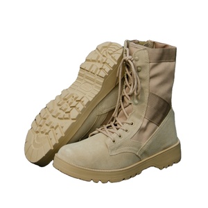 Bottes tactiques de combat en cuir de vachette imperméables et antidérapantes pour hommes, à tige haute, noires/khaki, 1,5 kg - Product Image 1