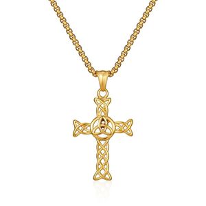 Collar de cruz de acero de titanio hueco con nudo celta eterno de estilo nórdico retro, diseño de nicho, joyería que no pierde el color. - Product Image 1