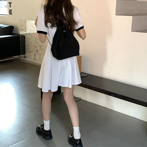 New Simple <b>Black</b> PU Chain Bucket Bag Large Capacity Korean Style Soft Handle <b>Backpack</b> Zipper Closure Summer Lining Polyester - Product Image 5