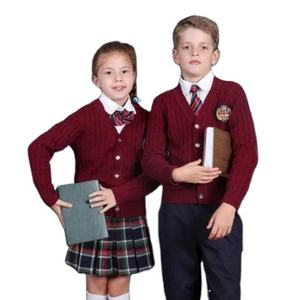 OEM Uniforme Scolaire Câble Style Britannique Femmes Hommes Travail Uniforme Cardigan Enfants Garçon Fille Style Coton <span class=keywords><strong>Pull</strong></span> Personnalisé Scho - Product Image 1