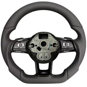 Volant en cuir pour Volkswagen VW <span class=keywords><strong>Golf</strong></span> 6 GTI MK 6 MK 7 R Polo Passat <span class=keywords><strong>Golf</strong></span> 7 <span class=keywords><strong>Golf</strong></span> 7.5 R Volant de voiture de sport - Product Image 2