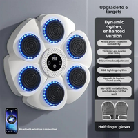 Cible de boxe en gros à 6 pads, 9 modes d'éclairage RGB, rembourrage épais, montage sans perçage, musique sans fil, gants inclus
