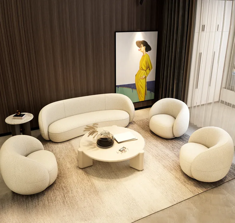 Modern simple wool curved fabric sofa Nordic small house design creative beauty salon reception sofa