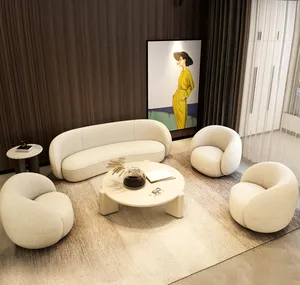 Sofá de tela curvada de lana simple moderno diseño de casa pequeña nórdica sofá de recepción de salón de belleza creativo