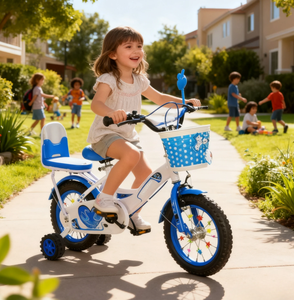 Nouveau vélo pour enfant de 12 <span class=keywords><strong>pouces</strong></span> à une vitesse avec roues d'apprentissage, frein en V, fourche en acier, panier en plastique, pour filles de 3 à 6 ans - Product Image 6