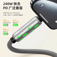 Kabel Pengisian Cepat 4 in 1 Tipe-C 240W PD 3A dengan Lampu LED Multi Port untuk Ponsel Laptop