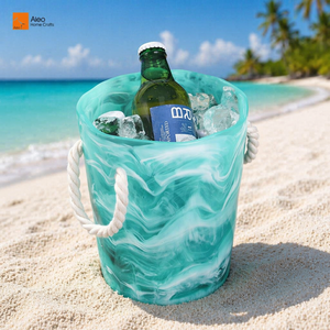 Seau à glace <span class=keywords><strong>Aquara</strong></span> en polyrésine tourbillonnée, étanche, 3L, avec poignée en corde nouée et logo personnalisé, idéal pour les fêtes, le camping et l'hôtellerie (vente en gros) - Product Image 1
