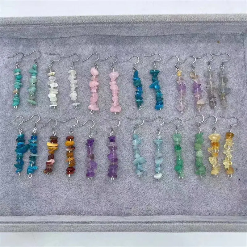 Nuovi arrivi Chakra gioielli in cristallo con scaglie di pietre preziose 925 argento, orecchini di cristallo di quarzo misto regalo