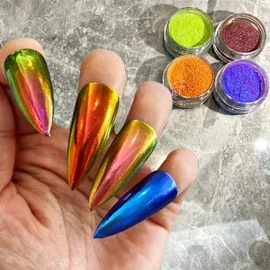 Novidades, espelho metálico para unhas glitter cromado pigmento camaleão em pó