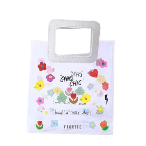 Çin tedarikçisi şeffaf PVC el çantası hediye şeker hediye çanta ile plastik torba buket ambalaj çantası şerit