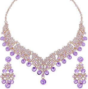 Lujo púrpura y blanco Cubic Zirconia collar grande pendientes italiano Dubai 18K chapado en oro conjunto de joyería nupcial para mujer boda - Product Image 1