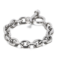 Bracelet en acier inoxydable à maillons en O avec fermoir barbell, style sport minimaliste, bijoux de main à maillons solides pour hommes, vente en gros d'usine