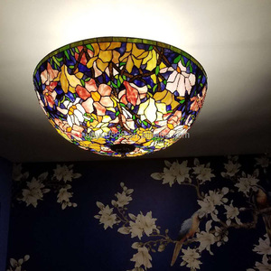 Handmade Glass Large Size Magnolia Flower Design Tiffany Style <b>Ceiling</b> Lamp with 70cm Diameter for Hotel and Home Use - Product Image 2