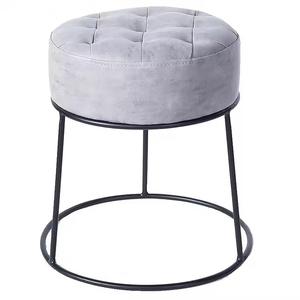 Modern PU Leather Small Footstool Ottoman Round Pouf <strong>Foot</strong> <strong>Stool</strong> With <strong>Black</strong> Metal Base - Product Image 5