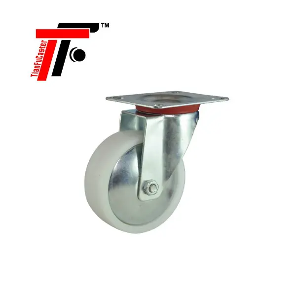 160MM/6 Inch European Industrial White PP Plain Bore Bearing Swivel Caster Wheel with/ without Brake for Trolley Cart