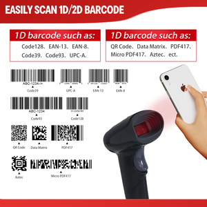 Scanner de codes-barres portable 1D 2D CMOS haute performance, transmission sans fil USB 2.4G à balayage automatique - Product Image 6